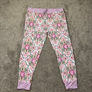 Bomb Party Lounge Reveal Pink Green Jewel Print Lounge Pants Pajamas 2XL